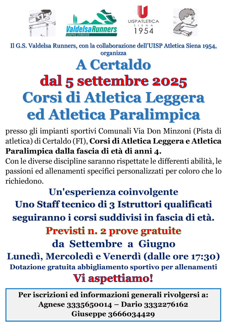Locandine inizio Corsi Atletica CERTALDO